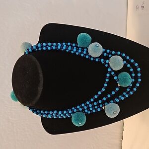 VINEYARD VINES Turquoise & Purple Beads w/ Puff Balls 68"L Necklace